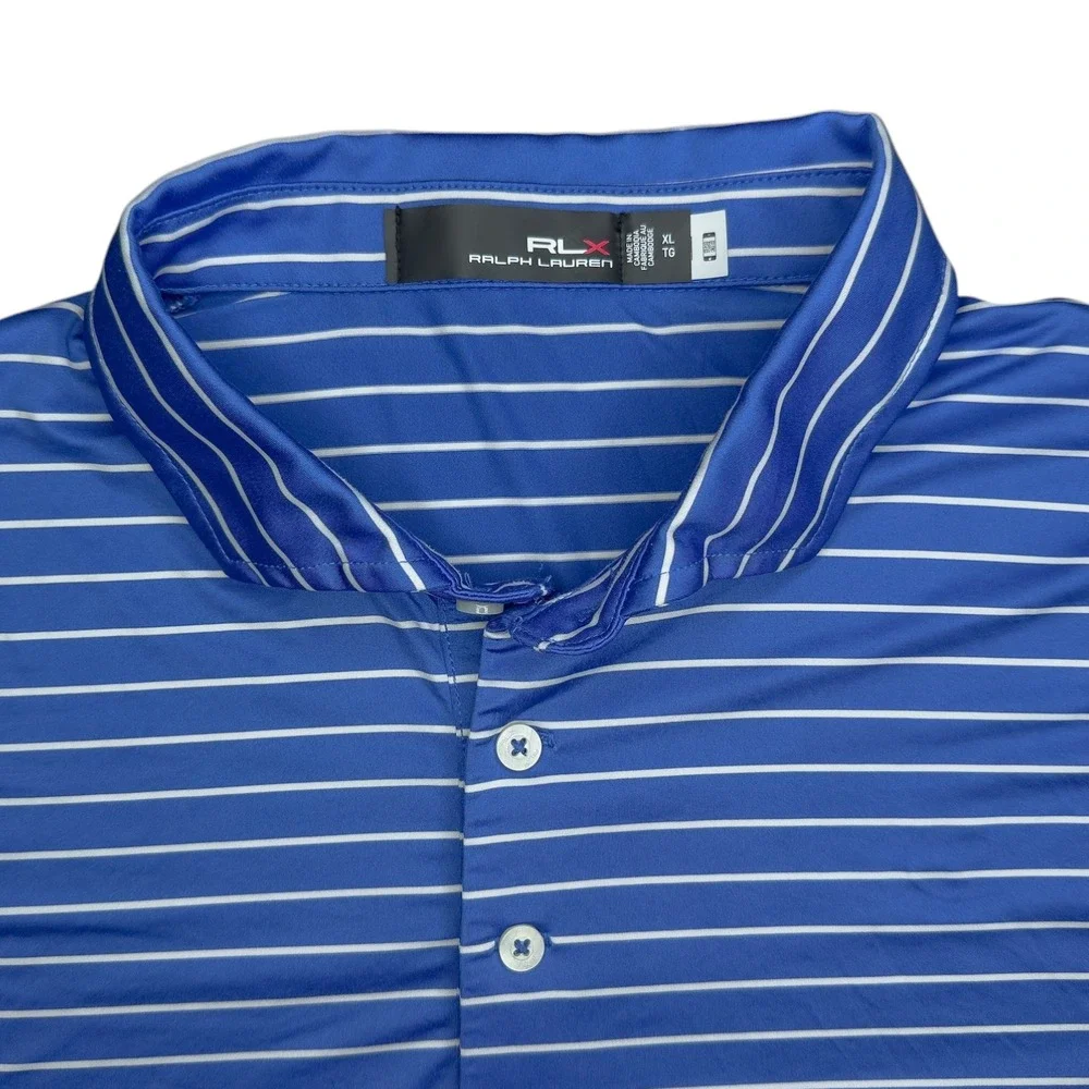 RLX Ralph Lauren Mens XL Golf Polo Featherweight Performance Stretch Blue Stripe